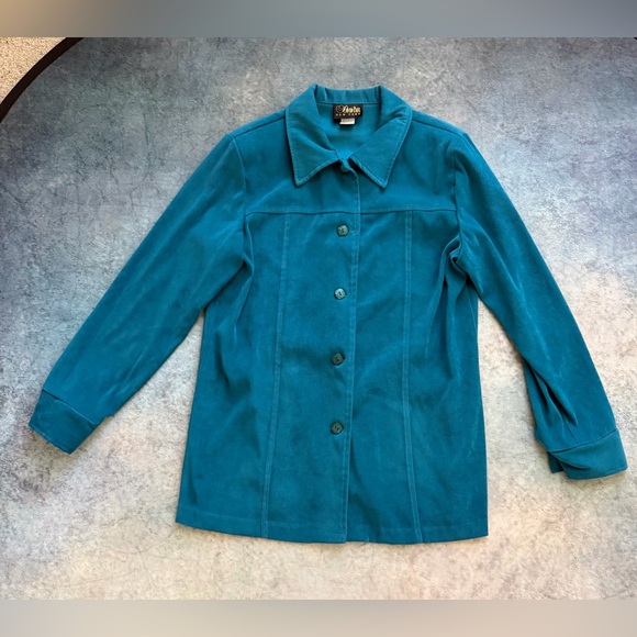 David Paul New York Jackets & Blazers - Vintage David Paul New York Teal Suede Women's Button-Front Jacket